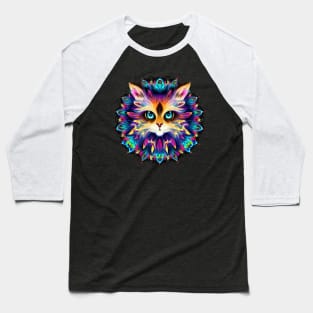 Mandala with cute furry Cat portrait - a02 Baseball T-Shirt